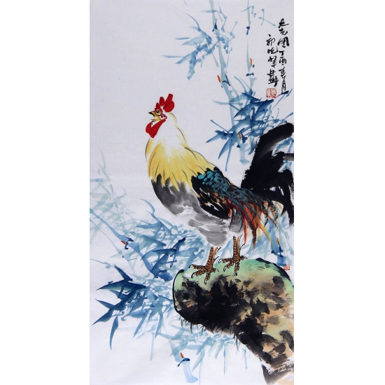 书画名家 郭晓峰三尺竖幅写意花鸟画《大吉图》