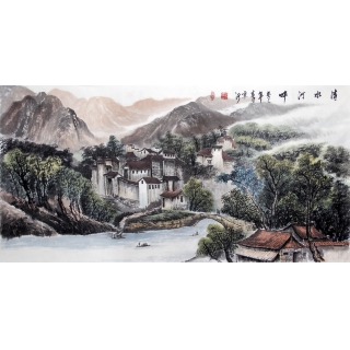 【询价】河北美协刘京河四尺山水画《清水河畔》