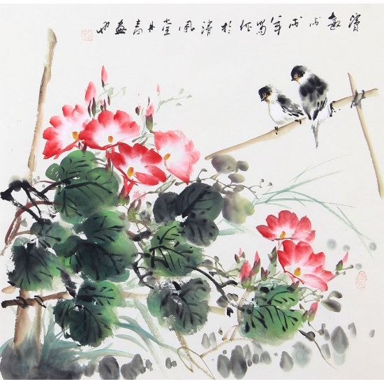 当代实力派画家周丹青写意花鸟画《清趣》
