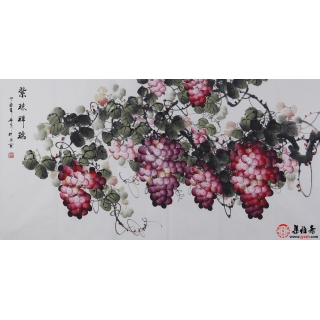 【已售】赵汗青精品国画葡萄图四尺横幅《紫珠祥瑞》