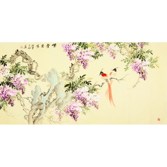 【已售】皇甫小喜四尺横幅写意花鸟画 《紫气东来》