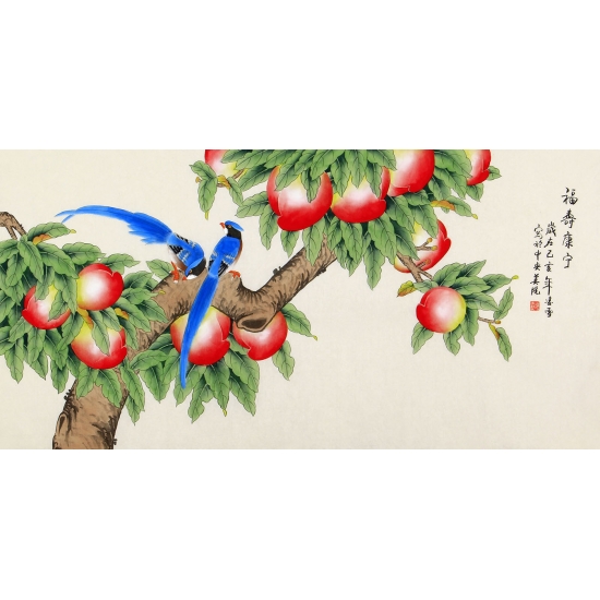 【已售】北京美协 凌雪四尺工笔花鸟画《福寿康宁》