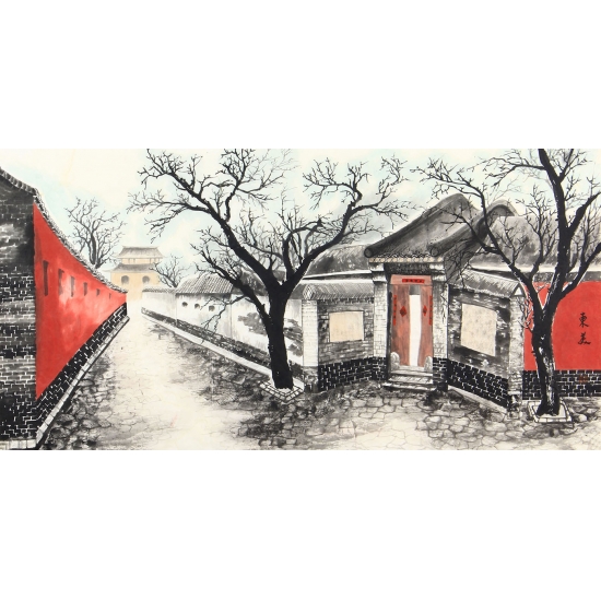 北京胡同 东美四尺横幅书画作品《八大胡同》