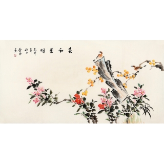 【已售】李云舟四尺横幅花鸟画《春和景明》