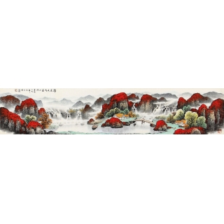 杨炳钧六尺对开山水画作品《鸿运天成富水流》