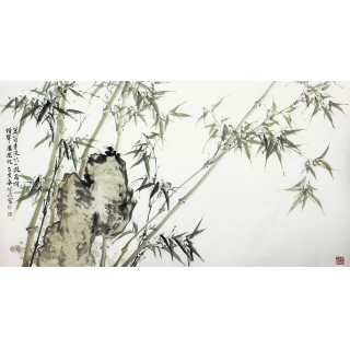 肖洪辉六尺横幅写意竹子国画《绿竹》