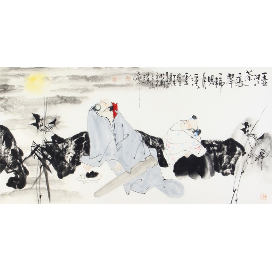 中美协会员 赵大伟四尺横幅人物画《一壶清茶》