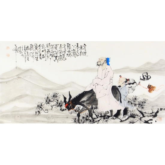 赵大伟四尺横幅人物画作品《客从东方来》