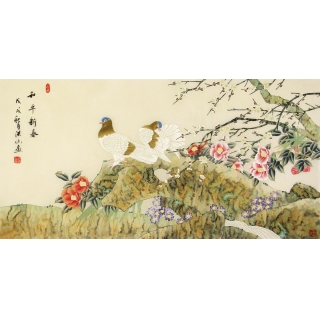 【已售】张洪山新品工笔鸽子图《和平新春》 