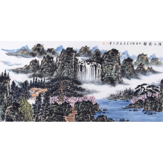 【已售】中国美协会员王本杰四尺横幅山水画《溪山流韵》