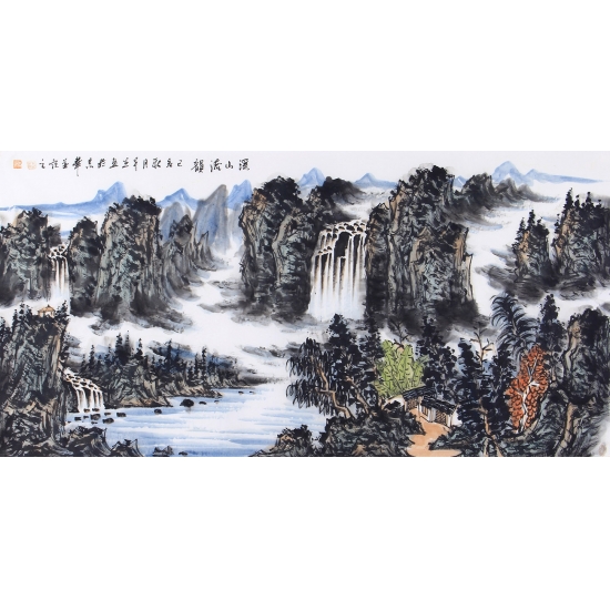 中国美协 王本杰四尺横幅山水画《溪山流韵》