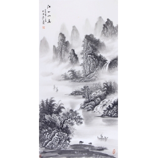走廊挂画 画家刘大海竖幅山水画作品《江山如画》