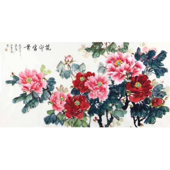 河南美协会员 宣丽敏四尺国画牡丹图《花开富贵》