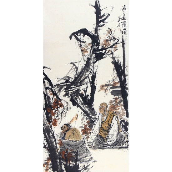 【已售】中美协会员张京城四尺竖幅人物画《逍遥罗汉》